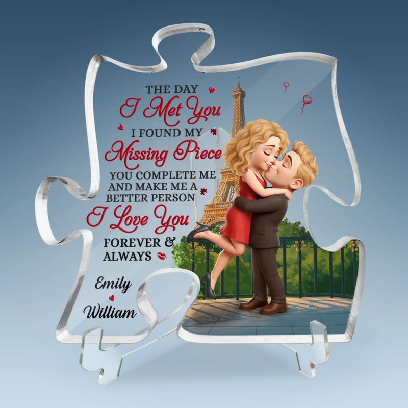 Love Since Day One - Couple Personalized Custom Puzzle Shaped Acrylic Plaque - Gift For Husband Wife, Anniversary