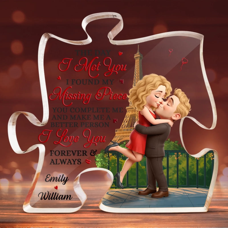 Love Since Day One - Couple Personalized Custom Puzzle Shaped Acrylic Plaque - Gift For Husband Wife, Anniversary