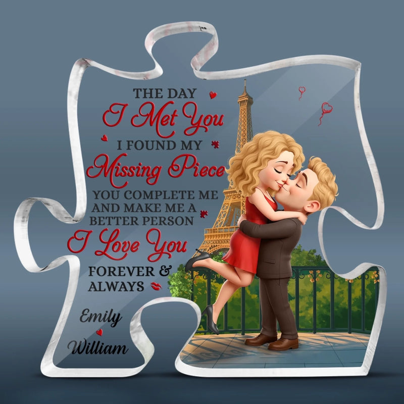 Love Since Day One - Couple Personalized Custom Puzzle Shaped Acrylic Plaque - Gift For Husband Wife, Anniversary