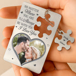 Custom Photo Piece By Piece, You Complete Me - Couple Personalized Custom Metal Wallet Card With Charm - Gift For Husband, Wife, Couple