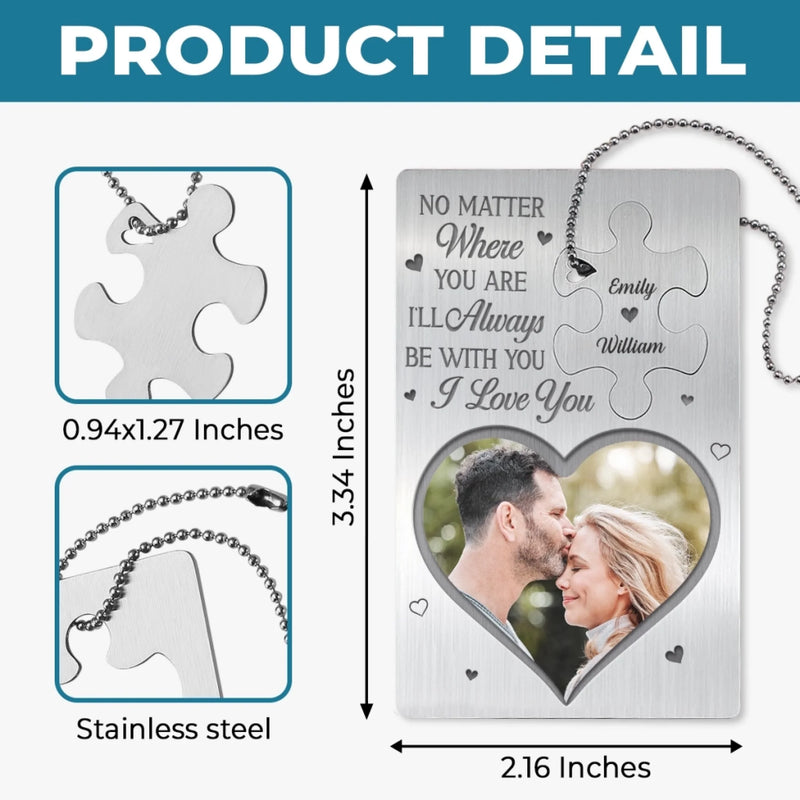 Custom Photo Piece By Piece, You Complete Me - Couple Personalized Custom Metal Wallet Card With Charm - Gift For Husband Wife, Anniversary