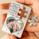 Custom Photo Piece By Piece, You Complete Me - Couple Personalized Custom Metal Wallet Card With Charm - Gift For Husband, Wife, Couple