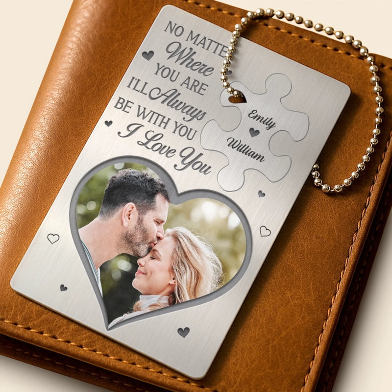 Custom Photo Piece By Piece, You Complete Me - Couple Personalized Custom Metal Wallet Card With Charm - Gift For Husband Wife, Anniversary