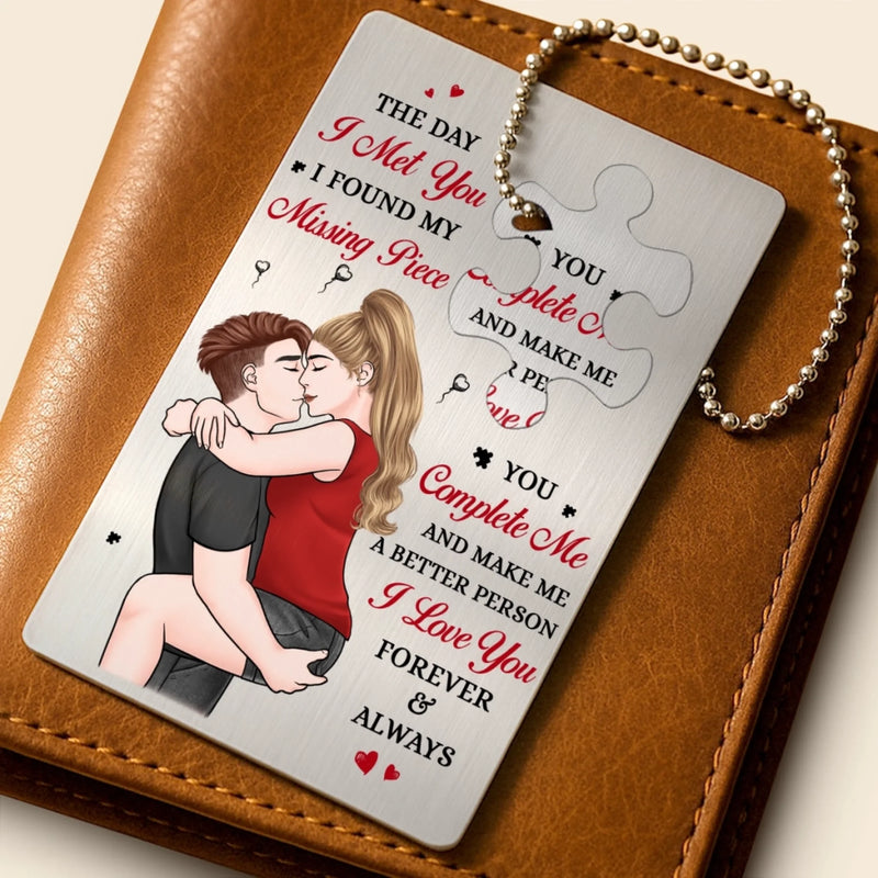 Metal Wallet Card With Charm - Personalized Anniversary Wedding Gifts For Husband And Wife, Him And Her - I Found My Missing Piece, Couple Birthday Gifts For Him And Her