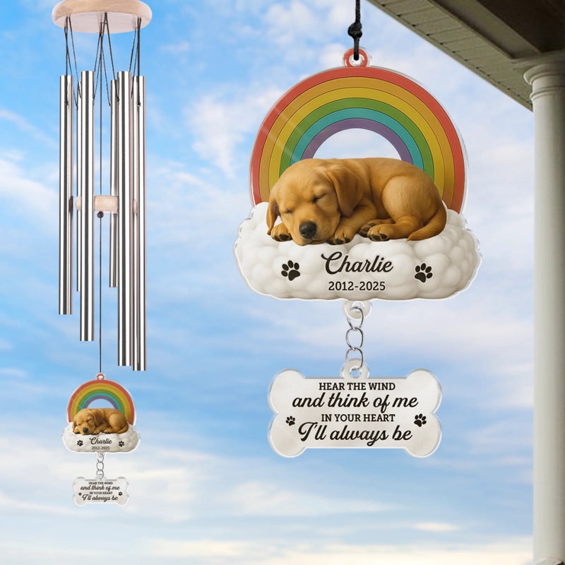 Custom Photo Wind Chime With Acrylic Charms - Personalized Pet Memorial Gifts For Dogs, Cats - Run Free, Sweet Friend