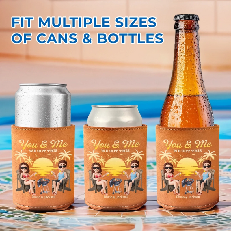 Custom Leather Can Cooler - Personalized Anniversary Wedding Gifts For Husband And Wife, Him And Her - Drinking Buddies For Life