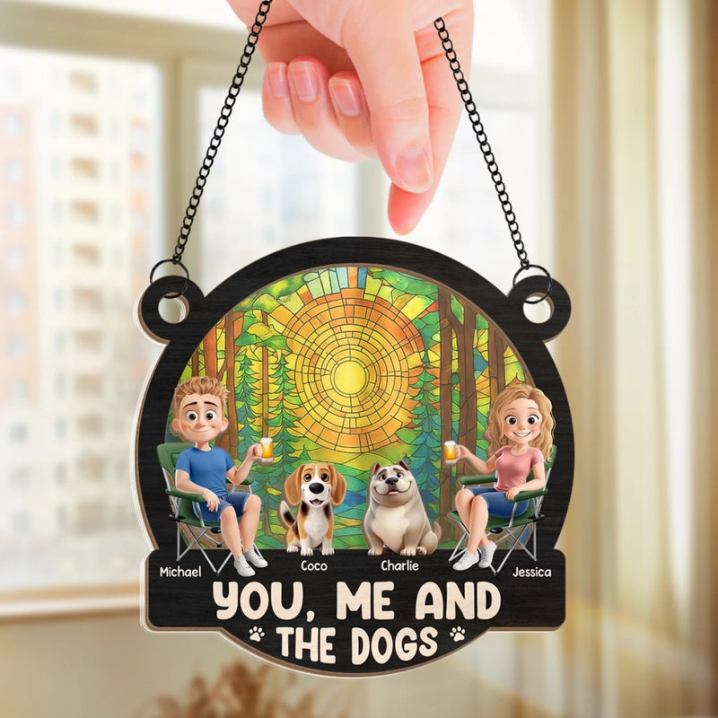 Custom Window Hanging Suncatcher Ornament - Personalized Anniversary Wedding Gifts For Husband And Wife, Dog Dad And Mom - You, Me And The Dog
