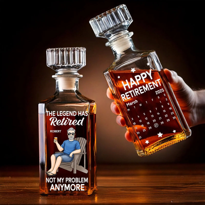 The Legend Has Retired - Coworker Personalized Custom Glass Whiskey Bottle - Appreciation, Retirement Gift For Coworkers, Work Friends, Colleagues