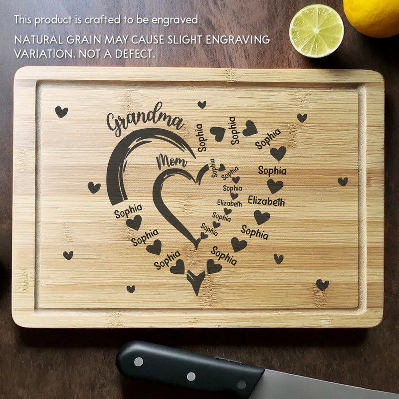 Seasoned With Love, Served With Warmth - Family Personalized Custom Engraved Wooden Cutting Board - Mother's Day, Gift For Mom, Grandma