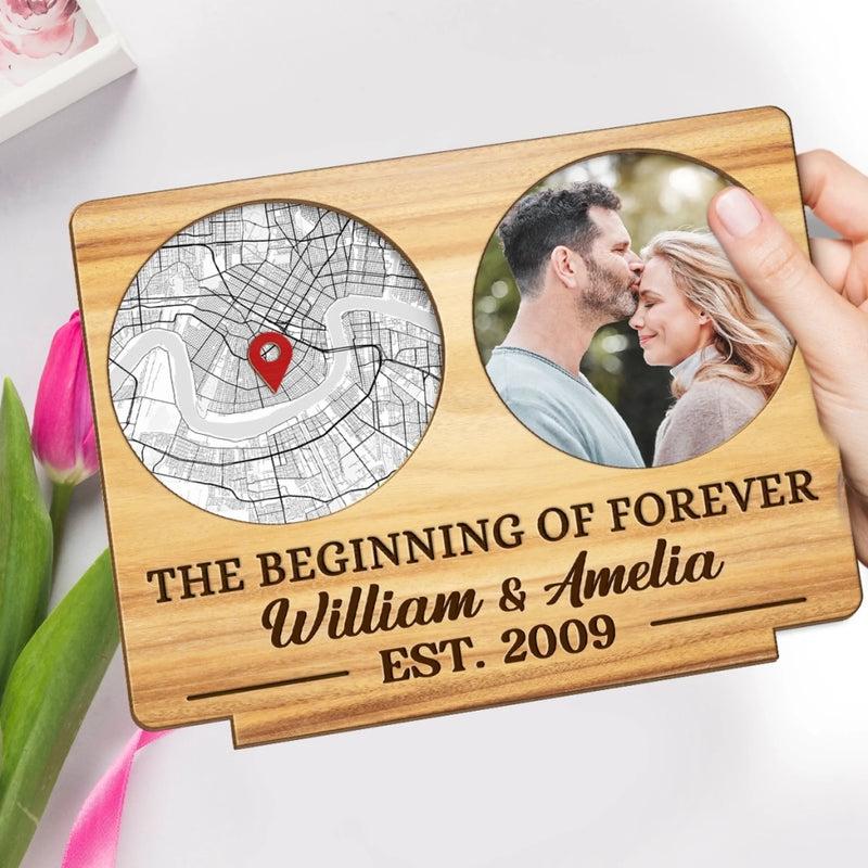 Custom Photo 2-Layered Wooden Plaque - Personalized Anniversary Wedding Gifts For Husband And Wife, Him And Her - Where It All Began