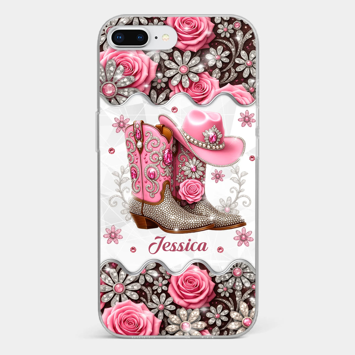 3D Inflated Effect Printed Clear Phone Case - Personalized Cowgirl Gifts For Women, Girls - Bling Boots Babe