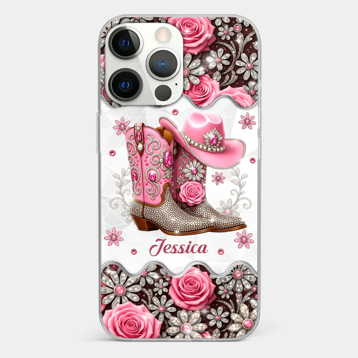 3D Inflated Effect Printed Clear Phone Case - Personalized Cowgirl Gifts For Women, Girls - Bling Boots Babe