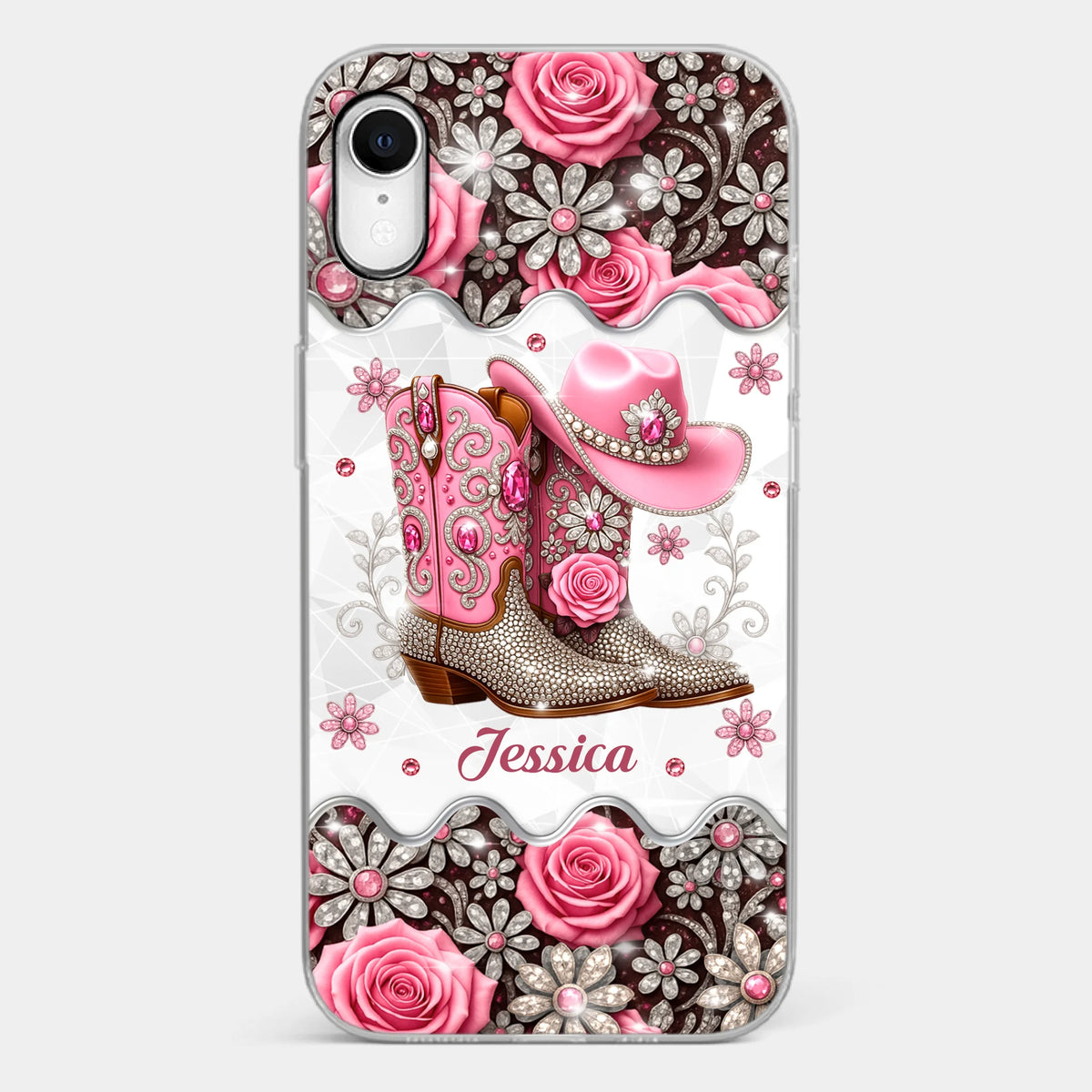 3D Inflated Effect Printed Clear Phone Case - Personalized Cowgirl Gifts For Women, Girls - Bling Boots Babe
