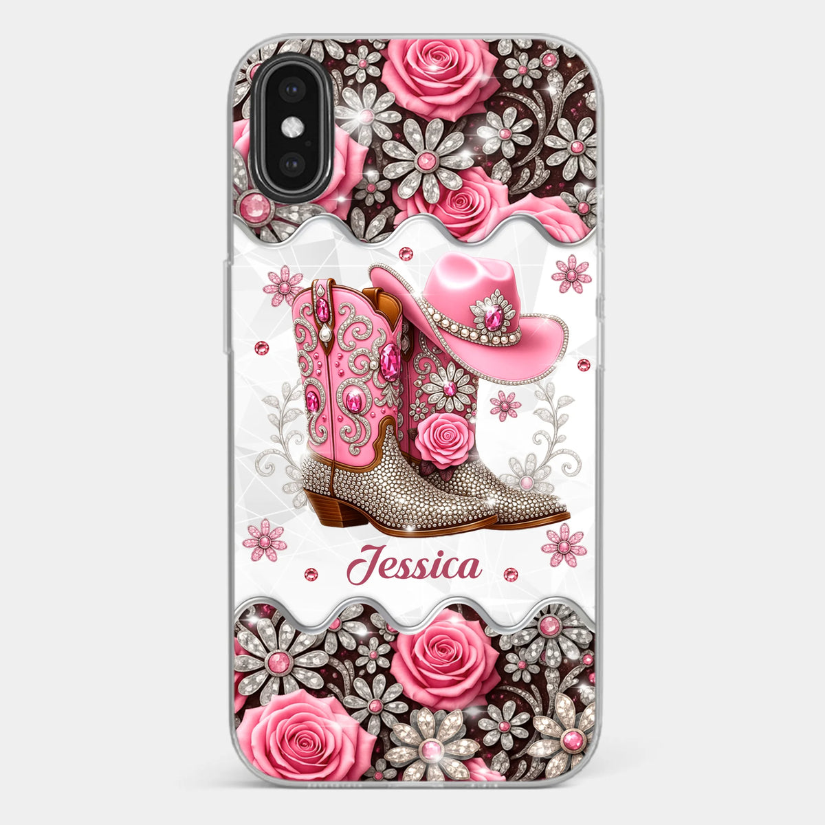3D Inflated Effect Printed Clear Phone Case - Personalized Cowgirl Gifts For Women, Girls - Bling Boots Babe