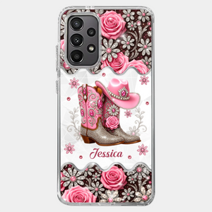 3D Inflated Effect Printed Clear Phone Case - Personalized Cowgirl Gifts For Women, Girls - Bling Boots Babe