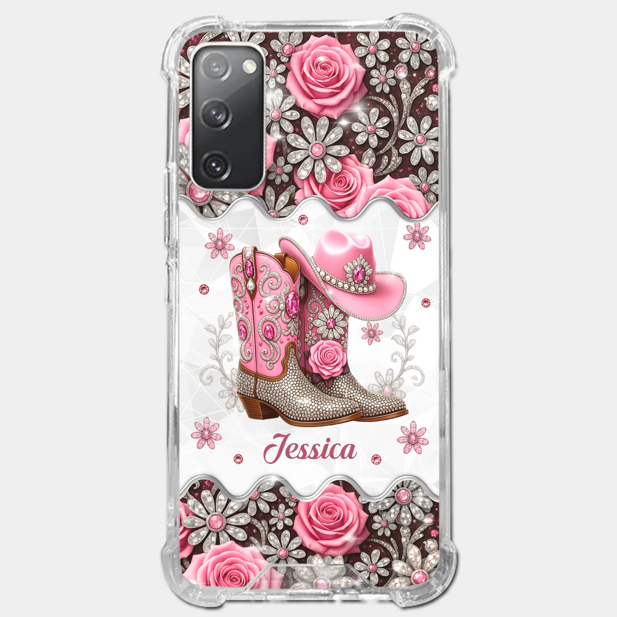 3D Inflated Effect Printed Clear Phone Case - Personalized Cowgirl Gifts For Women, Girls - Bling Boots Babe