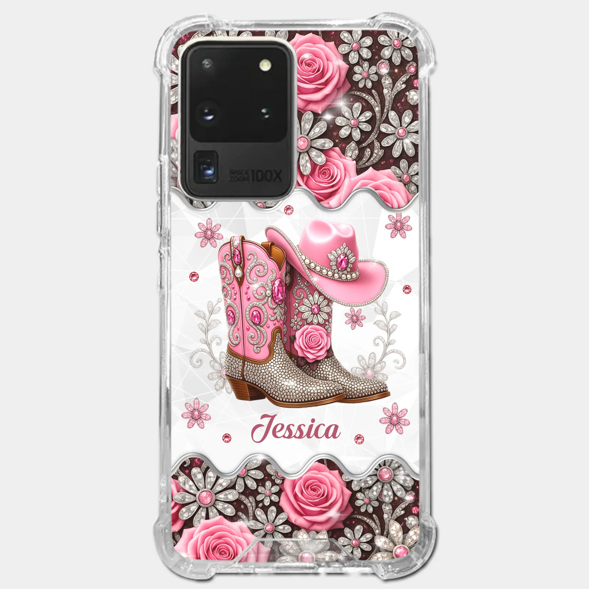 3D Inflated Effect Printed Clear Phone Case - Personalized Cowgirl Gifts For Women, Girls - Bling Boots Babe