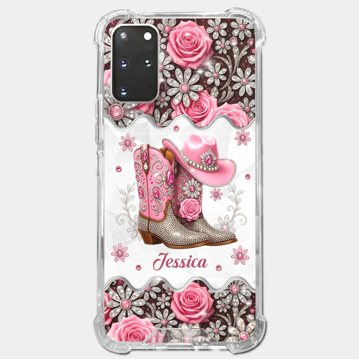 3D Inflated Effect Printed Clear Phone Case - Personalized Cowgirl Gifts For Women, Girls - Bling Boots Babe
