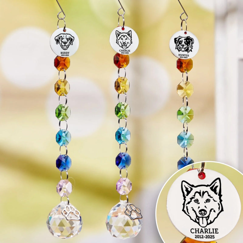 Custom Crystal Suncatcher With Charm - Personalized Pet Memorial Gifts For Dogs - Forever Loved, Never Forgotten
