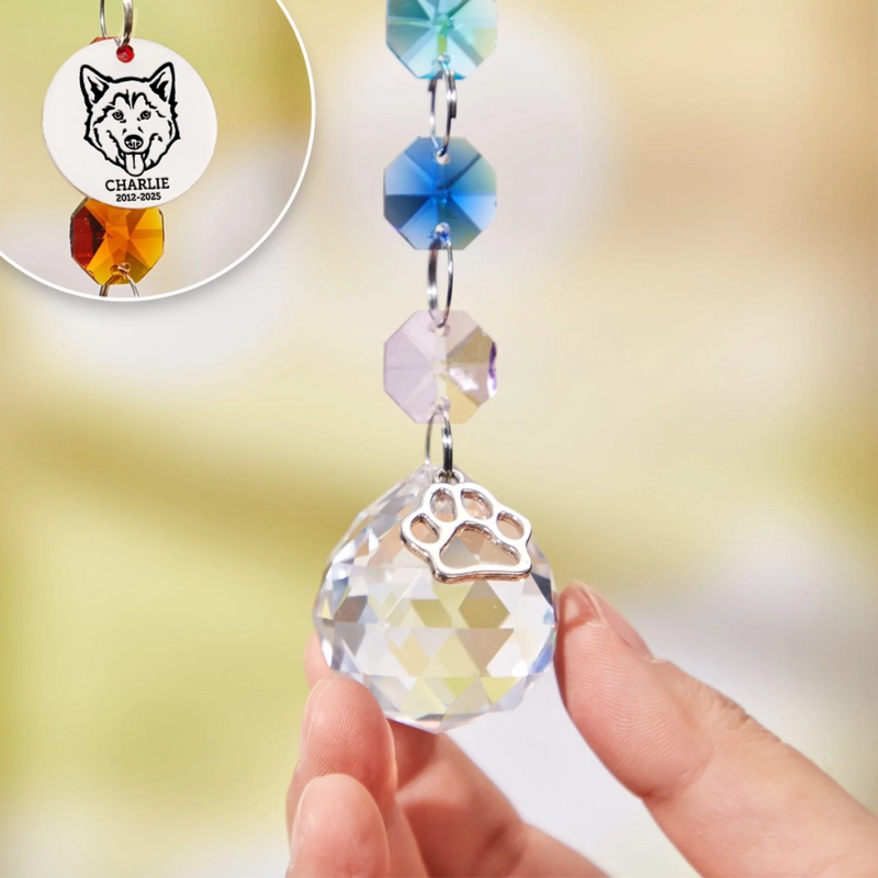Custom Crystal Suncatcher With Charm - Personalized Pet Memorial Gifts For Dogs - Forever Loved, Never Forgotten