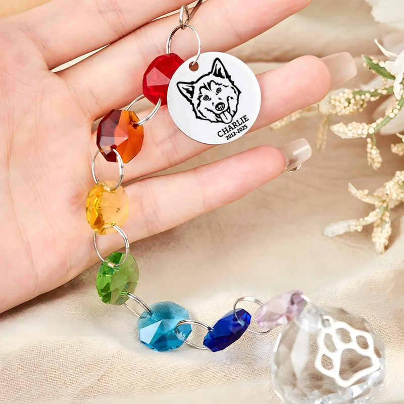 Custom Crystal Suncatcher With Charm - Personalized Pet Memorial Gifts For Dogs - Forever Loved, Never Forgotten