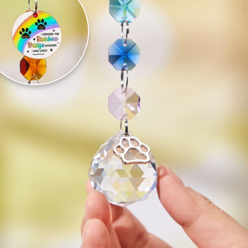 Custom Crystal Suncatcher With Charm - Personalized Pet Memorial Gifts For Dogs, Cats - Forever In My Thoughts