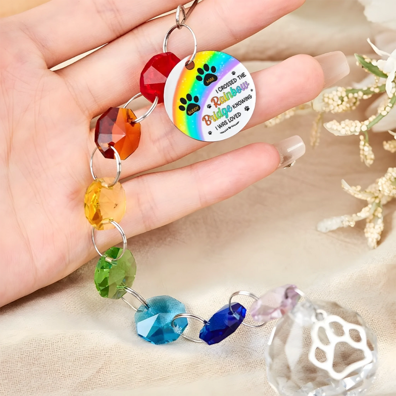 Custom Crystal Suncatcher With Charm - Personalized Pet Memorial Gifts For Dogs, Cats - Forever In My Thoughts