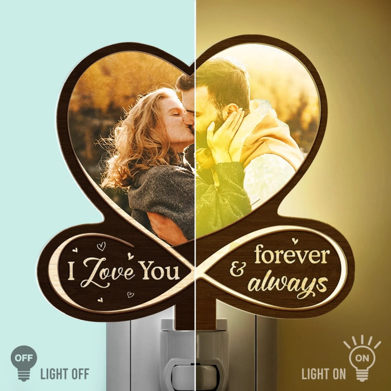 Custom Photo Wood And Acrylic Night Light - Personalized Anniversary Wedding Gifts For Husband And Wife, Him And Her - Built On Love