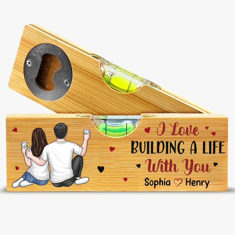 Custom Wooden Bottle Opener With Built-in Spirit Level - Personalized Anniversary Wedding Gifts For Husband And Wife, Him And Her - Still Falling For You