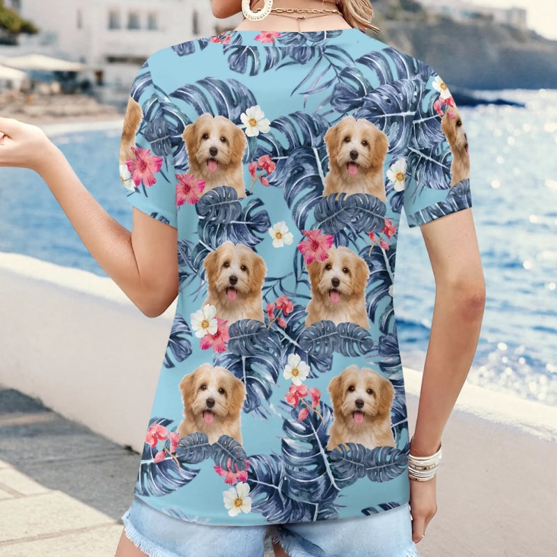 Custom Photo Puff Sleeve Shirt - Personalized Summer Vacation And Travel Gifts For Dog Cat Lovers, Dog Dad And Mom, Cat Owners - Family Vacation Starter Pack