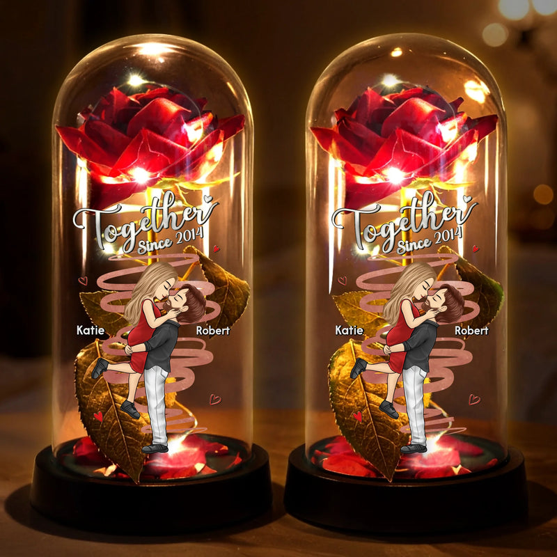 Custom Light Up Eternal Rose In Glass Dome - Personalized Anniversary Wedding Gifts For Husband And Wife, Him And Her - Couple Vibes, Rose Edition