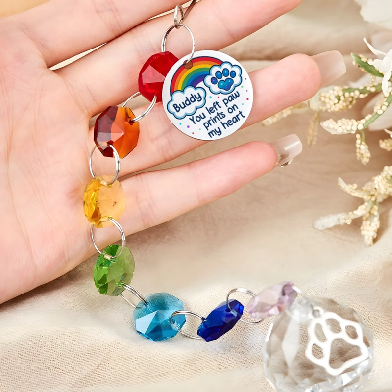 Custom Crystal Suncatcher With Charm - Personalized Pet Memorial Gifts For Dogs, Cats - You Left Paw Prints On My Heart