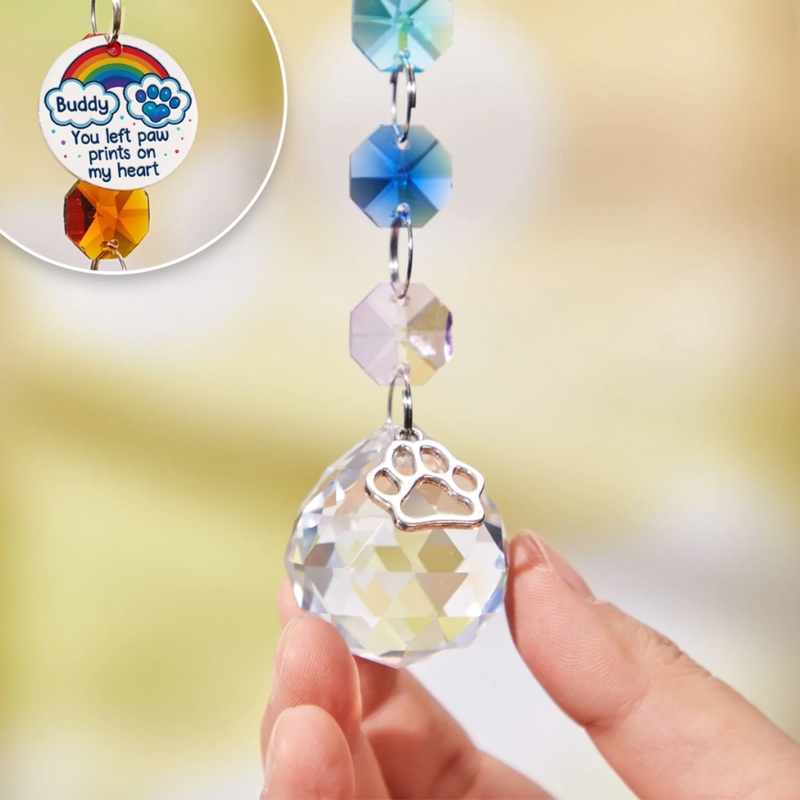 Custom Crystal Suncatcher With Charm - Personalized Pet Memorial Gifts For Dogs, Cats - You Left Paw Prints On My Heart