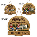 Custom Shaped Home Decor Wood Sign - Personalized Camping Gifts For Husband, Wife, Couple - Camping Partners For Life