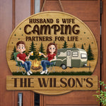 Custom Shaped Home Decor Wood Sign - Personalized Camping Gifts For Husband, Wife, Couple - Camping Partners For Life