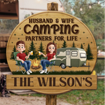 Custom Shaped Home Decor Wood Sign - Personalized Camping Gifts For Husband, Wife, Couple - Camping Partners For Life