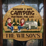 Custom Shaped Home Decor Wood Sign - Personalized Camping Gifts For Husband, Wife, Couple - Camping Partners For Life
