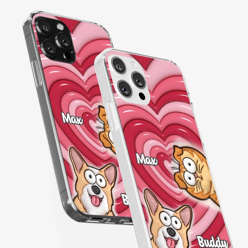 Custom 3D Inflated Effect Printed Clear Phone Case - Personalized Birthday Gifts For Dog Cat Lovers, Dog Dad And Mom, Cat Owners - Cute Pets, Happy Hearts