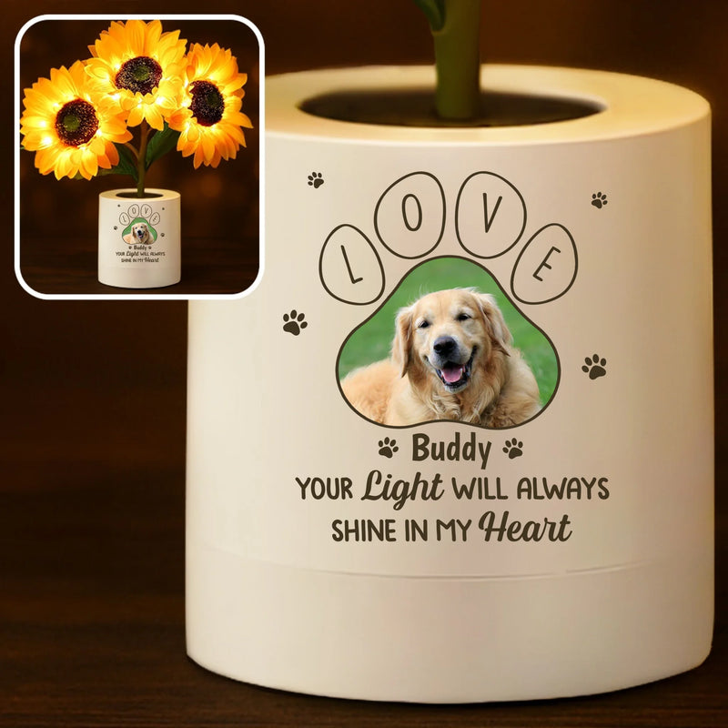 Custom Photo Sunflower Lamp Night Light - Personalized Pet Memorial Gifts For Dogs, Cats - I Will Meet You At The Rainbow Bridge