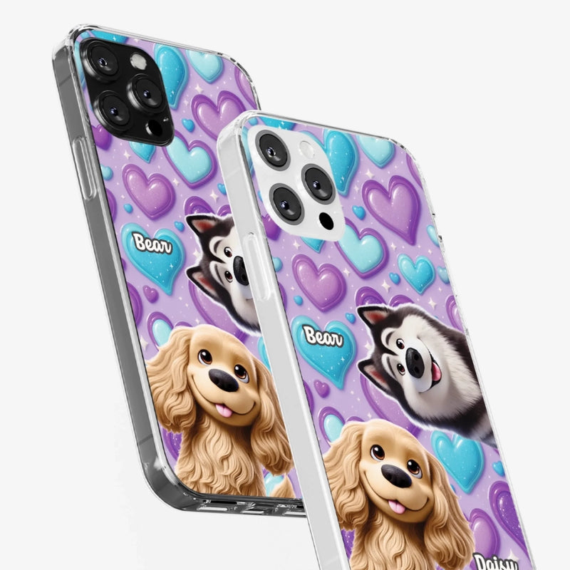 Custom 3D Inflated Effect Printed Clear Phone Case - Personalized Birthday Gifts For Dog Lovers, Dog Dad And Mom - Surrounded By Your Love