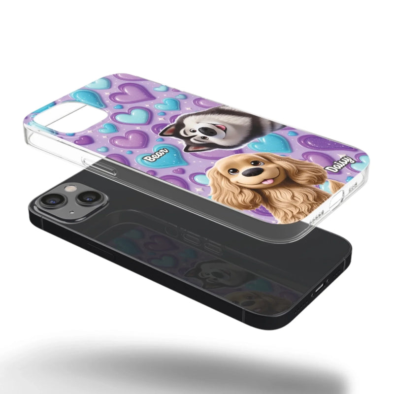 Custom 3D Inflated Effect Printed Clear Phone Case - Personalized Birthday Gifts For Dog Lovers, Dog Dad And Mom - Surrounded By Your Love