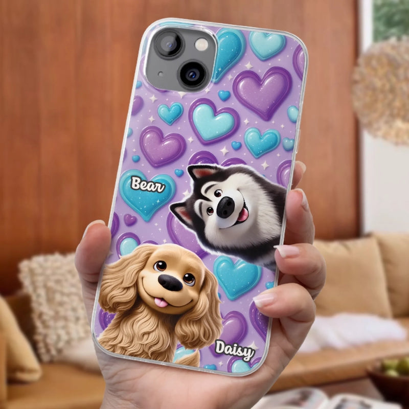Custom 3D Inflated Effect Printed Clear Phone Case - Personalized Birthday Gifts For Dog Lovers, Dog Dad And Mom - Surrounded By Your Love
