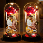 Custom Photo Light Up Eternal Rose In Glass Dome - Personalized Anniversary Wedding Gifts For Husband And Wife, Him And Her - Forever Yours, Forever Mine
