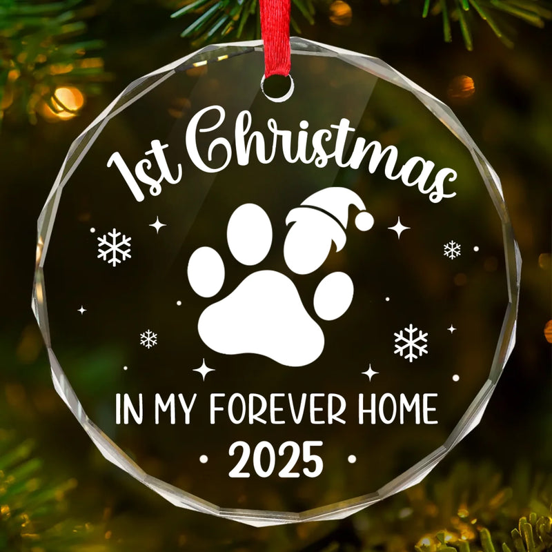 Circle Glass Ornament - Christmas Birthday Gifts For Dog Cat Lovers, Dog Dad And Mom, Cat Owners - My First Christmas At Home