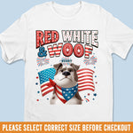 Custom Unisex T-shirt, Premium T-shirt, Hoodie - Personalized 4th Of July Gifts For Dog Lovers, Dog Dad, Dog Mom - Red, White & Woof