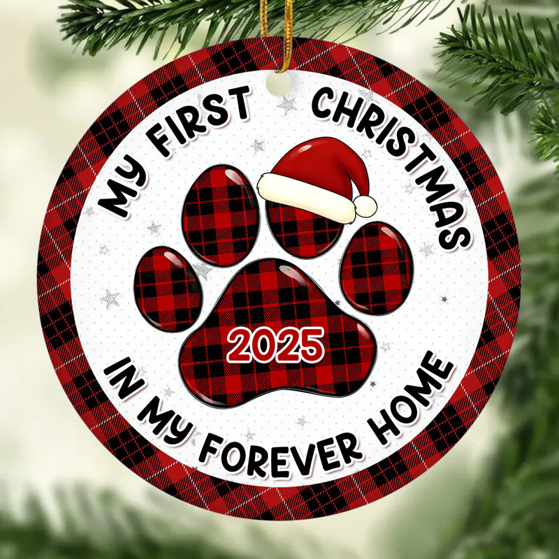 Ornament - Ceramic Round Shaped - Christmas Birthday Gifts For Dog Cat Lovers, Dog Dad And Mom, Cat Owners - First Christmas Cuddles