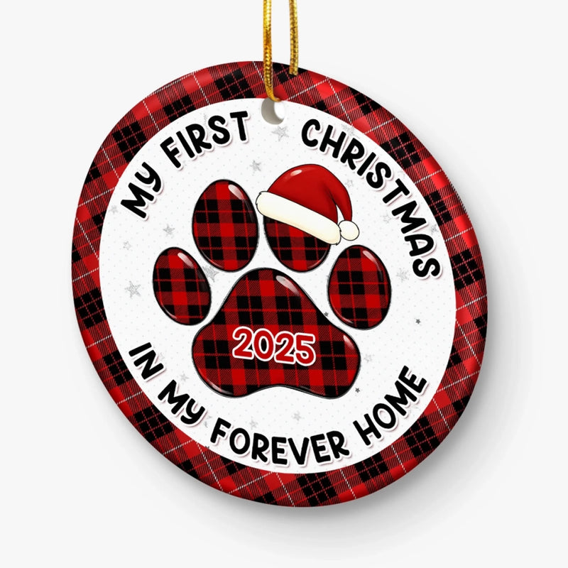Ornament - Ceramic Round Shaped - Christmas Birthday Gifts For Dog Cat Lovers, Dog Dad And Mom, Cat Owners - First Christmas Cuddles
