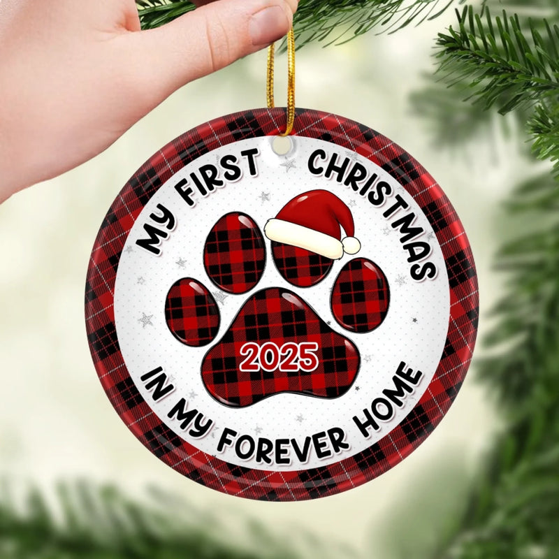 Ornament - Ceramic Round Shaped - Christmas Birthday Gifts For Dog Cat Lovers, Dog Dad And Mom, Cat Owners - First Christmas Cuddles