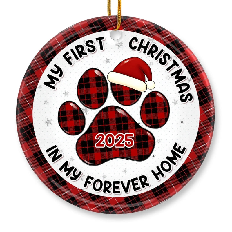 Ornament - Ceramic Round Shaped - Christmas Birthday Gifts For Dog Cat Lovers, Dog Dad And Mom, Cat Owners - First Christmas Cuddles