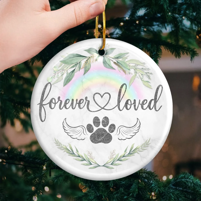 Ornament - Ceramic Round Shaped - Christmas Memorial Sympathy Gifts For Dogs, Cats - Love Knows No Goodbye